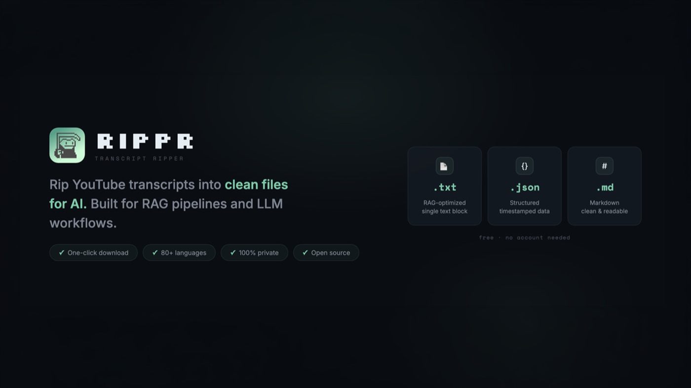 Rippr hero: product marque showing the Chrome extension and MCP server identity